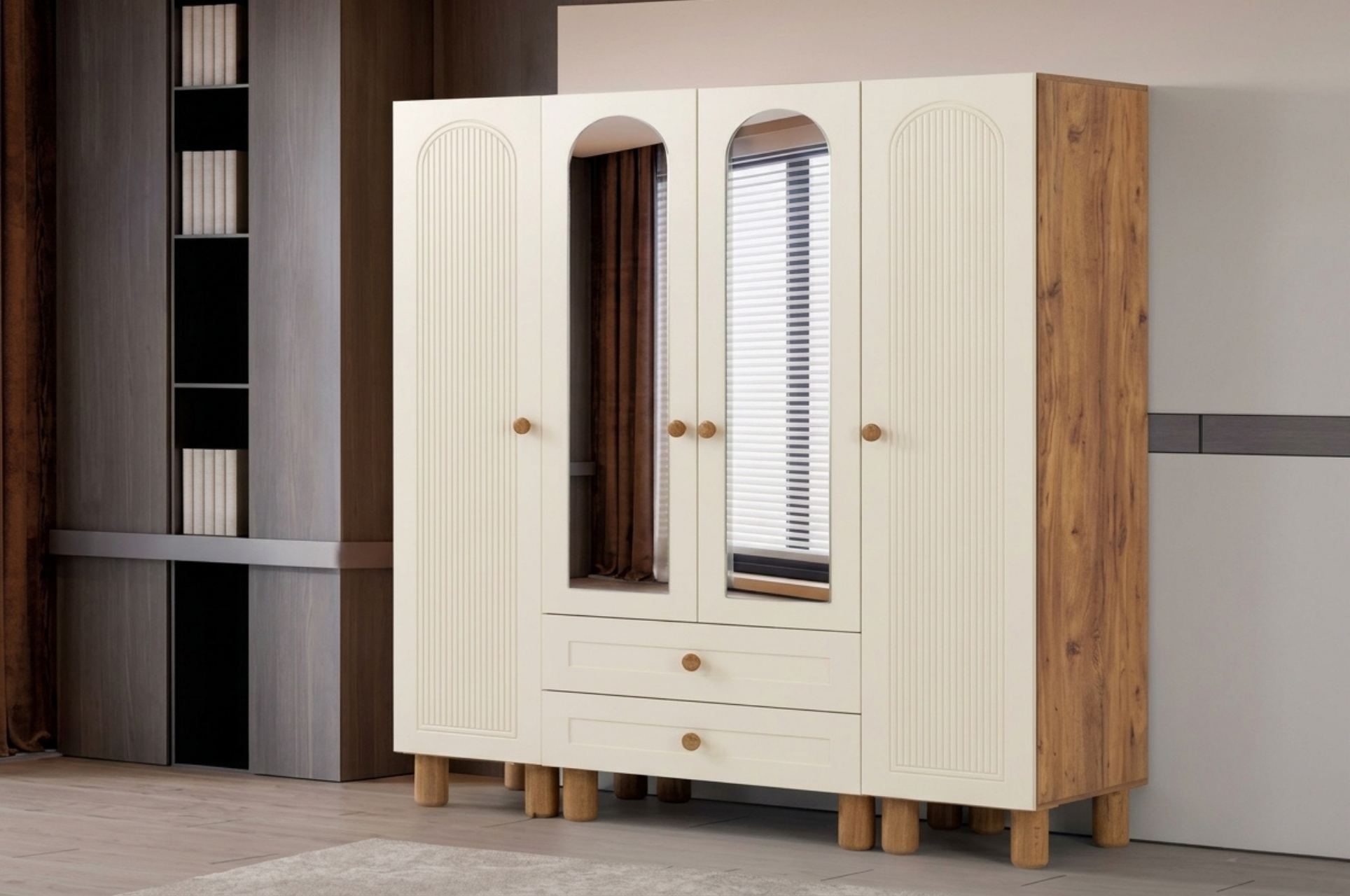 Bohem 4 Kapılı Aynalı Dolap | Modern Yatak Odası Gardırop