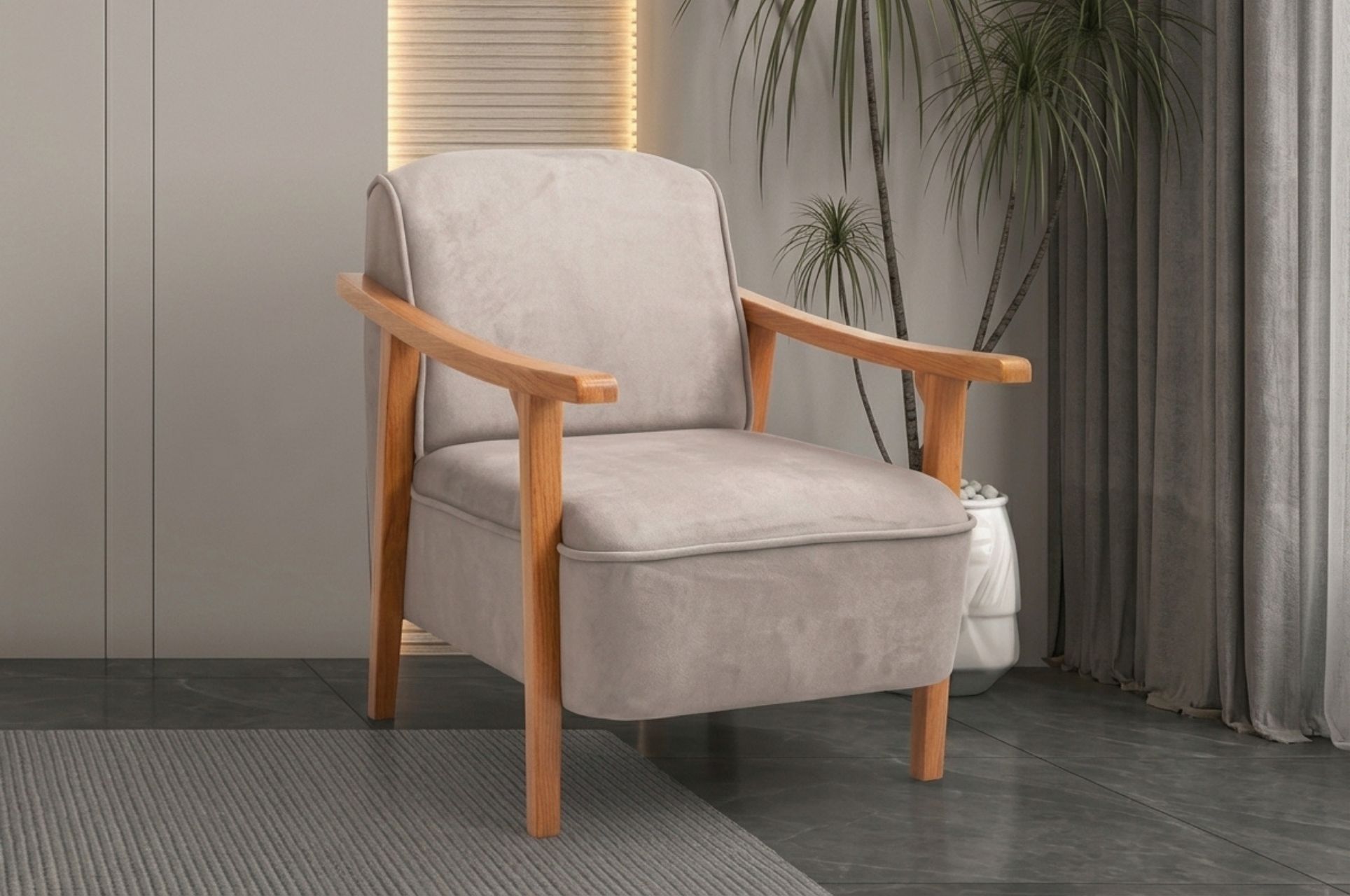Lotti Berjer | Modern Ahşap Kollu Berjer