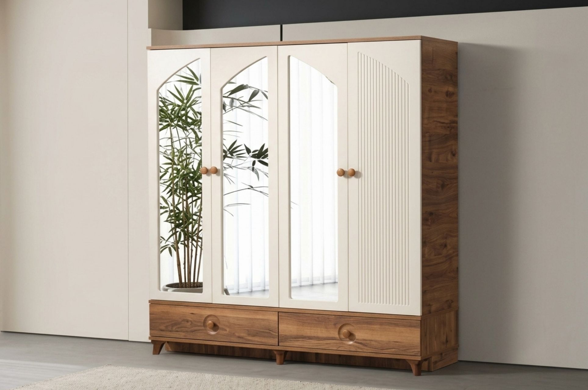 Nova 4 Kapılı Dolap | Aynalı Modern Gardırop